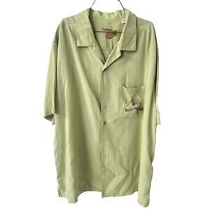 Caribbean Green Parrot Island Button Up Hawaiian Shirt - 2XL